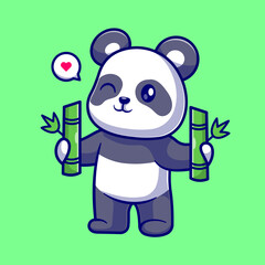 Cute Panda Holding Bamboo Cartoon Vector Icon Illustration. 
Animal Nature Icon Concept Isolated Premium Vector. Flat 
Cartoon Style