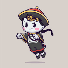 Cute Vampire Chinese Cartoon Vector Icon Illustration. People 
Holiday Icon Concept Isolated Premium Vector. Flat Cartoon 
Style 