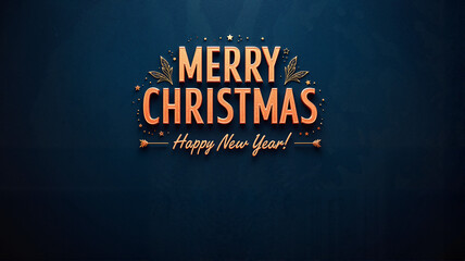 Merry Christmas and Happy New Year in golden text on a dark blue glowing background