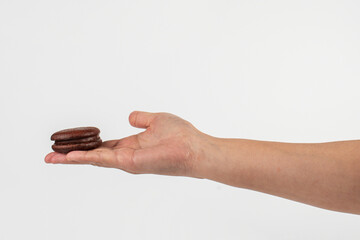 Chocolate dessert chocopie isolated on white background.