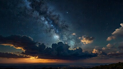 Fototapeta premium Night sky space with clouds and stars