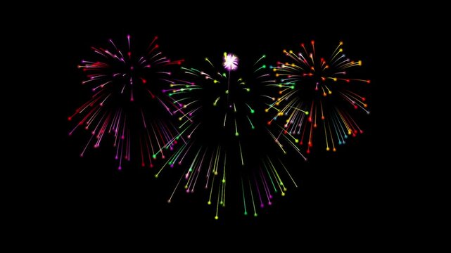 Fireworks animation 4k. Bright fireworks exploding animation in the night sky on holiday.