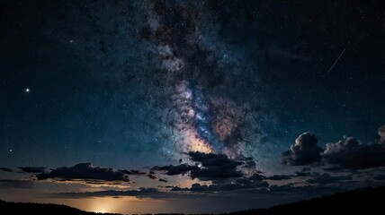 Fototapeta premium Night sky space with clouds and stars