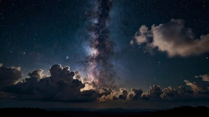 Fototapeta premium Night sky space with clouds and stars