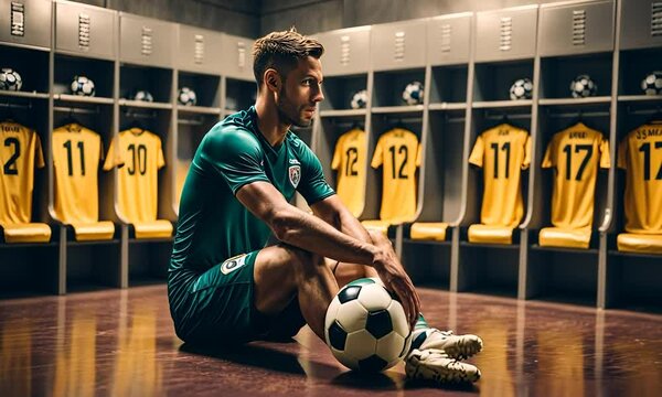 Player in a soccer players' locker room.