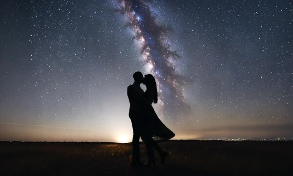 Couple dancing at night in Paris.