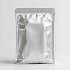 Silver metallic plastic vacuum sealed pouch coffee bag isolated on white background. Packaging template mockup collection. Stand-up Front view package.