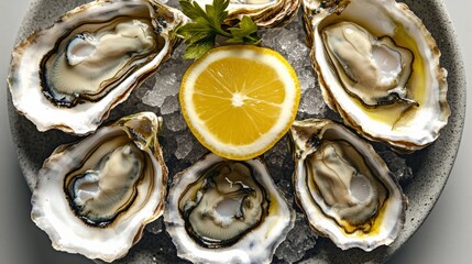 Fresh Oysters with Lemon and Garnish