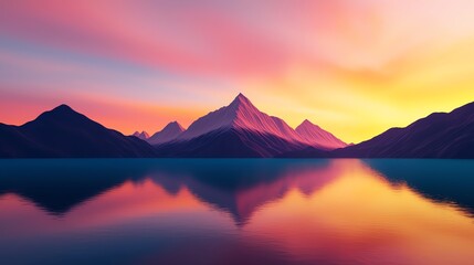 Obraz premium A stunning sunset over serene mountains, reflected in a calm lake, showcasing vibrant colors and natural beauty.