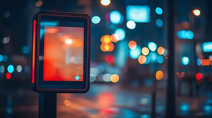 Illuminated Digital Display Stands In City Night