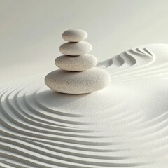 **japanese style minimal abstract background. zen garden and stone balance with white sand background.
