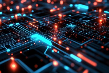 Obraz premium A sci-fi inspired digital landscape with glowing circuits and holographic grids