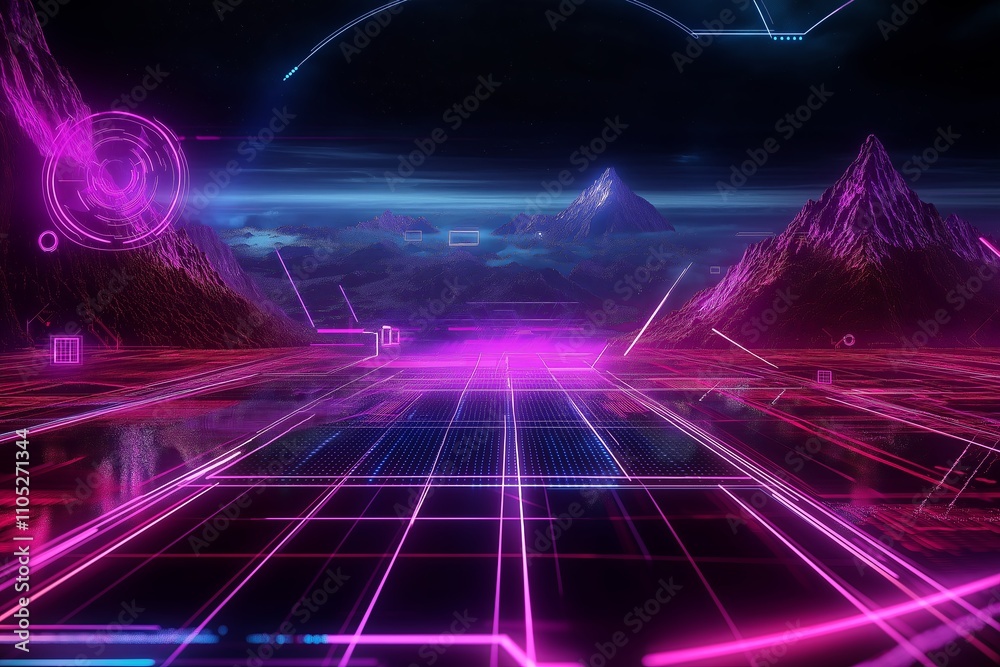 Poster a sci-fi inspired digital landscape with glowing circuits and holographic grids. --ar 3:2 --personal