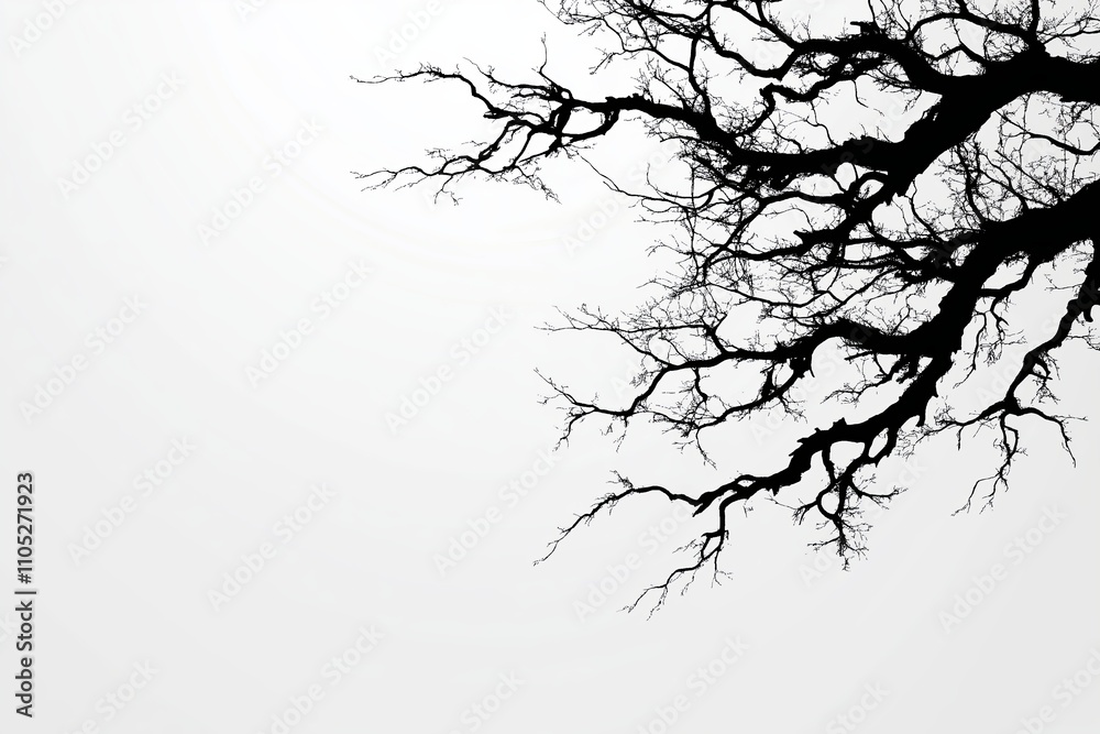 Poster A minimalist tree with bare branches, set against a soft gray gradient background