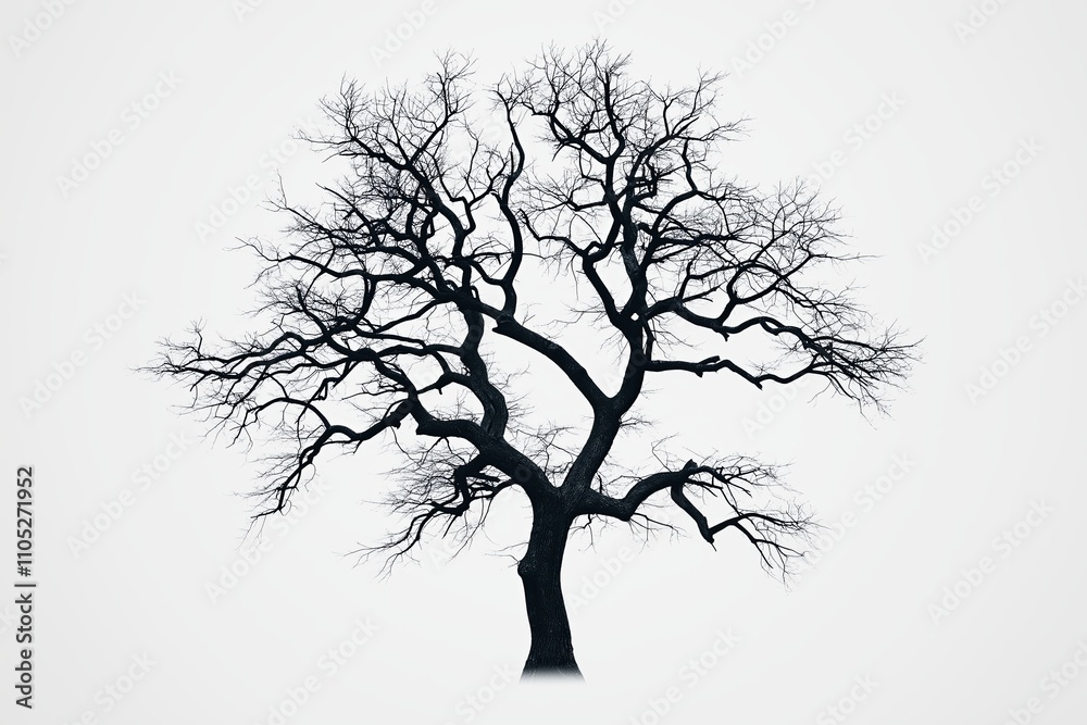 Poster A minimalist tree with bare branches, set against a soft gray gradient background