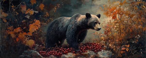 A bear roaming through a berry patch, enjoying a natural feast
