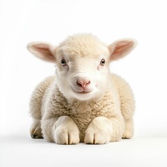 Obraz premium Cute Lamb Lying on White Background