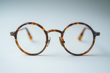 Classic Round Glasses on White Background