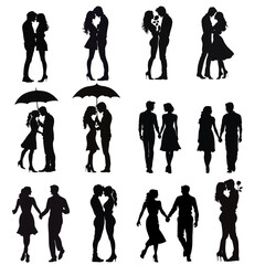 silhouettes of couples, set of vector people, romantic silhouettes