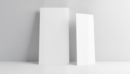 Minimalistic white blank posters on gray background copy space