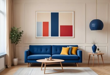 Photo modern style interior room 3d illustration with doodle abstract pattern