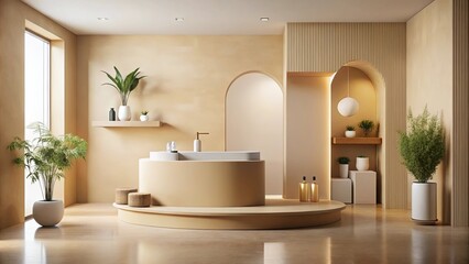 Serene Minimalist Bathroom Design with Freestanding Tub and Lush Greenery