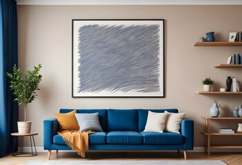 Photo modern style interior room 3d illustration with doodle abstract pattern