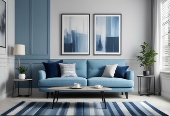 Photo modern style interior room 3d illustration with doodle abstract pattern