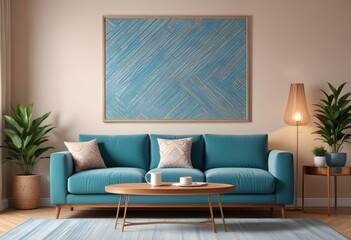Photo modern style interior room 3d illustration with doodle abstract pattern