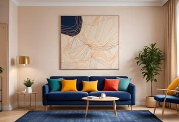 Photo modern style interior room 3d illustration with doodle abstract pattern