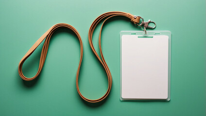 Name tag, badge mockup, Lanyard card blank on green background 