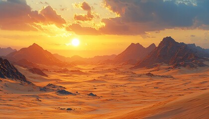 Naklejka premium Breathtaking Sunset Over Serene Desert Landscape