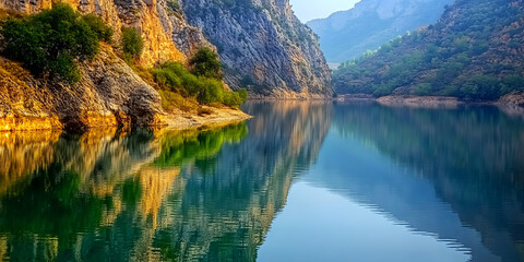 Obraz premium Serene Mountain Lake Reflection: A Breathtaking Panorama