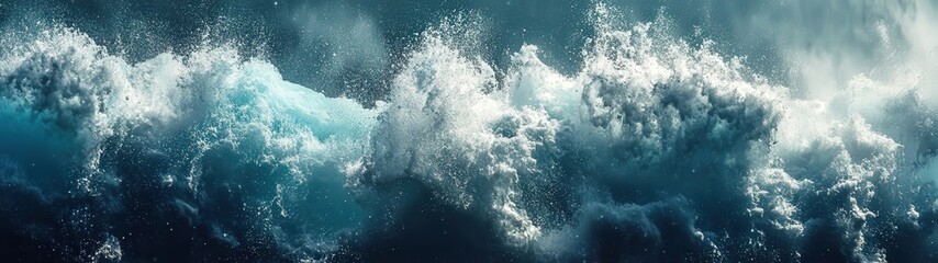 Dynamic ocean waves crashing with vibrant blue and white foam, capturing the raw power and beauty of nature's sea.