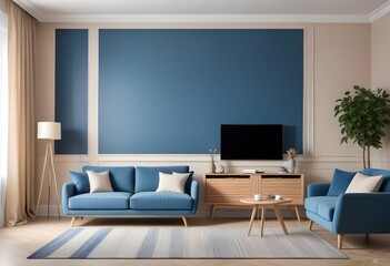 Photo modern style interior room 3d illustration with doodle abstract pattern