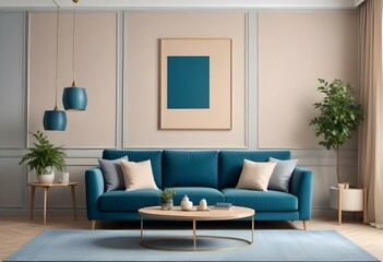 Photo modern style interior room 3d illustration with doodle abstract pattern