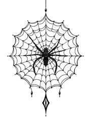 Obraz premium Elegant Hand-Drawn Illustration: Spider in Ornate Web, Halloween Decor. AI Generated