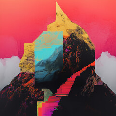 Layered Mountain Composition with Kemetic Sun Symbolism