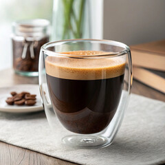 espresso coffee in a transparent cup