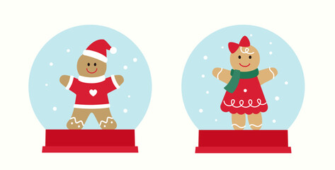 Set of cute Christmas themed snow globe clipart.
Set of Cute gingerbread man snowball flat vector stock illustration.
Good for card,poster, banner, leaflet .