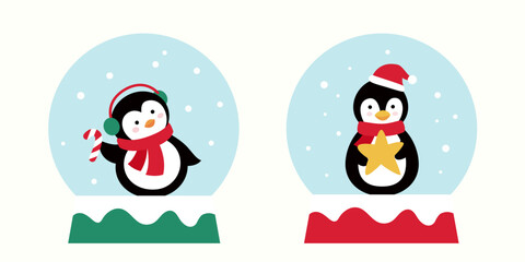 Set of cute Christmas themed snow globe clipart.
Set of Cute penguin snowball flat vector stock illustration.
Good for card,poster, banner, leaflet .