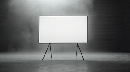 Blank screen on a tripod in a dark room. Perfect for presentations or mockups.
