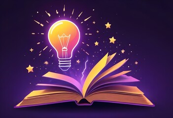 Book With Lighbulb Cartoon Vector Icon Illustration. Object Education Icon Concept Isolated Premium Vector. Flat Cartoon Style