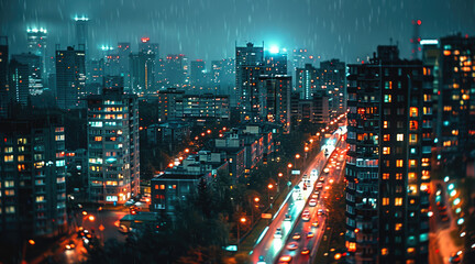 Obraz premium City landscape, night time. taken from an elevated position.