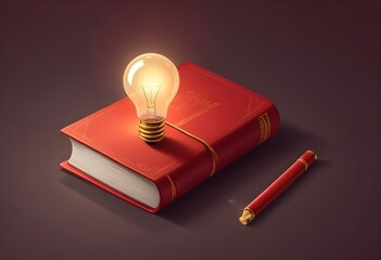 Book With Lighbulb Cartoon Vector Icon Illustration. Object Education Icon Concept Isolated Premium Vector. Flat Cartoon Style