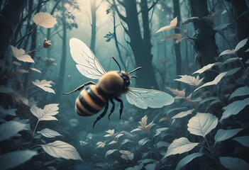 Cute Bee Flying Cartoon Vector Icon Illustration. Animal Nature Icon Concept Isolated Premium Vector