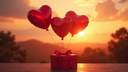 A gift with a heart at sunset.
