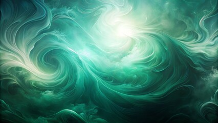 Fototapeta premium Abstract Swirling Emerald and Teal Hues, a Dreamlike Celestial Vortex of Light and Shadow