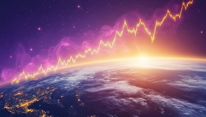 Naklejka premium Global Economic Growth with Financial Chart, Futuristic Business Banner with Copy Space