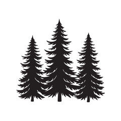 Obraz premium pine tree silhouette vector, black and white silhouette, vector and illustration isolated on white background, black and white